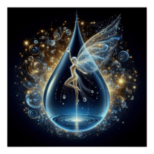Fairy in einem reinen, sauberen Wassertropfen auf  Poster