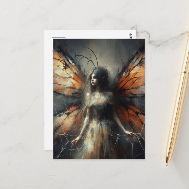 Fairy in einem Spinnennetz Postkarte (Vorderseite/Rückseite Beispiel)