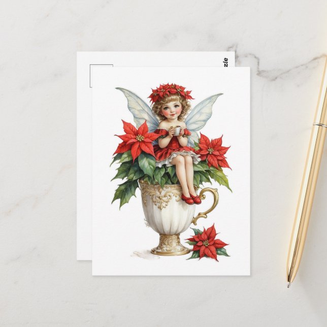 Fairy in einem Weihnachtsteacup Postkarte (Vorderseite/Rückseite Beispiel)
