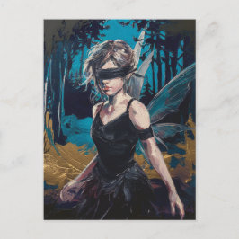 Fairy in einer Augenbinde im Wald Postkarte