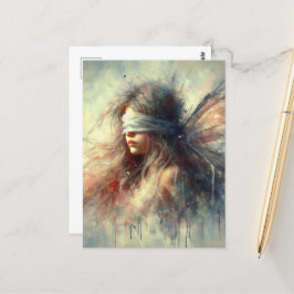 Fairy in einer Blindfalte mit Paint-Tropfen Postkarte