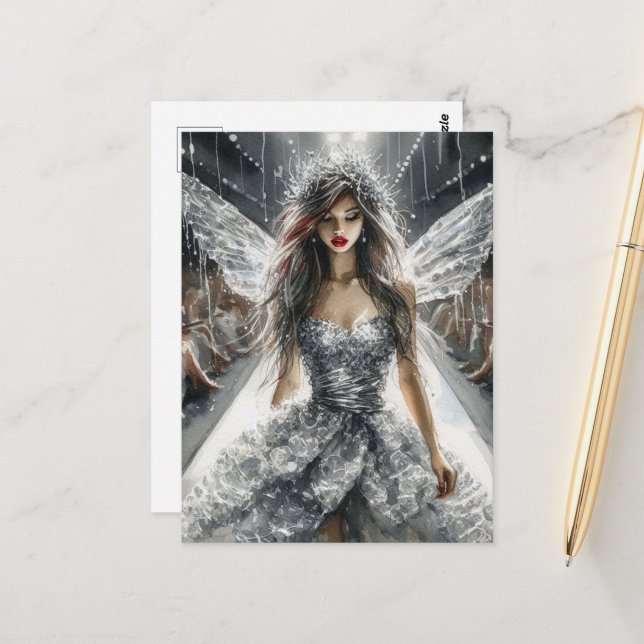 Fairy in einer Mode-Show Wasserfarbe Postkarte (Vorderseite/Rückseite Beispiel)