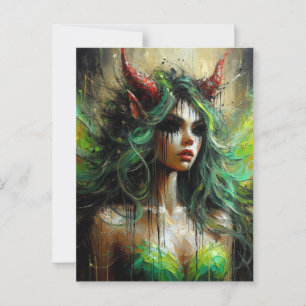 Fairy in Green mit roten Hörnern dunkle Fantasie Postkarte