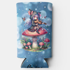 Fairy in Hoodie Viola spielen auf einem Pilz Selters Dosenkühler