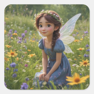 Fairy in Meadow Quadratischer Aufkleber