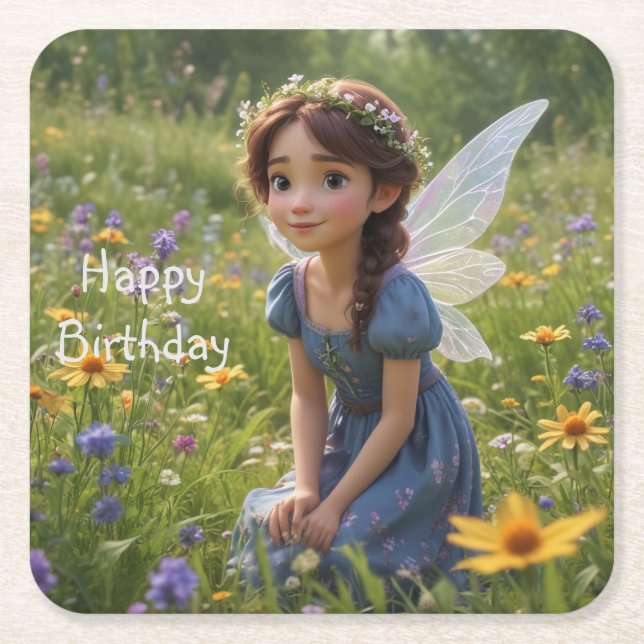 Fairy in Meadow Rechteckiger Pappuntersetzer (Vorderseite)
