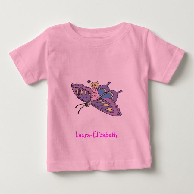 Fairy in Pink Flying on Butterfly Baby T-shirt (Vorderseite)