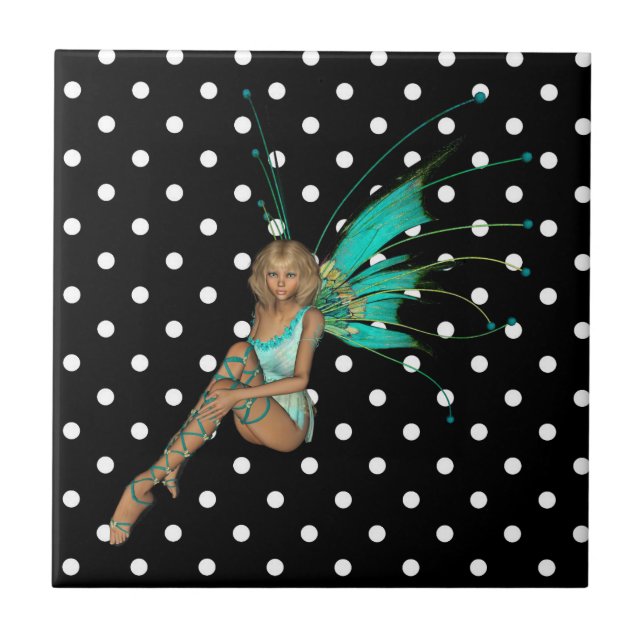 Fairy in türkisfarbenen Punkten Fliese (Vorderseite)