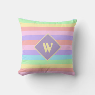 Fairy Kei Pastell Regenbogen gestreifte Monogramm Kissen