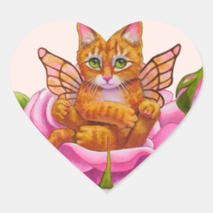 Fairy Kitten Ruhen in Rose Herz-Aufkleber