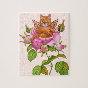 Fairy Kitten Ruhen in Rose Puzzle