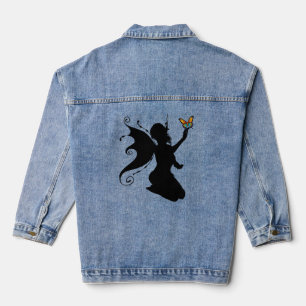 FAIRY KNEELING & BUTTERFLY ART DENIM JEAN JACKET JEANSJACKE