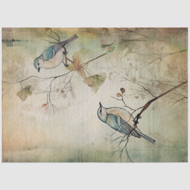 Fairy Land Spring Forest Gray Birds Seidenpapier (Vorderseite)