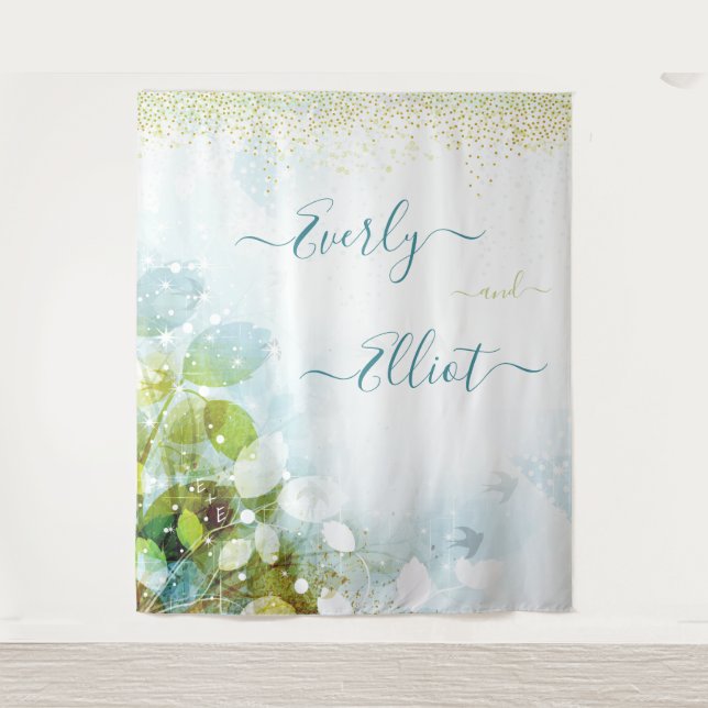 Fairy Lights Blue Green Wedding Tapestry Wandteppich (Vorderseite)