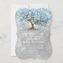 Fairy Lights Blue Heart Leaf Tree Wasserfarbe Einladung