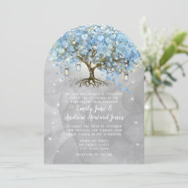 Fairy Lights Blue Heart Leaf Tree Wasserfarbe Einladung