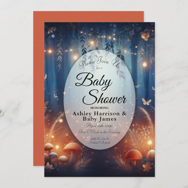 Fairy Lights in a Moonlit Forest Baby Shower Einladung (Vorne/Hinten)
