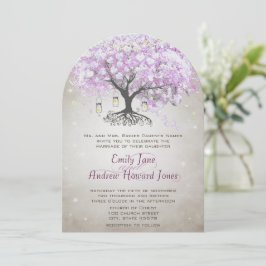 Fairy Lights Mason Jar Lavender Leaf Tree Wedding Einladung