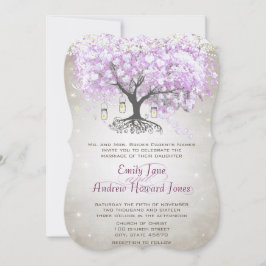 Fairy Lights Mason Jar Lavender Leaf Tree Wedding Einladung