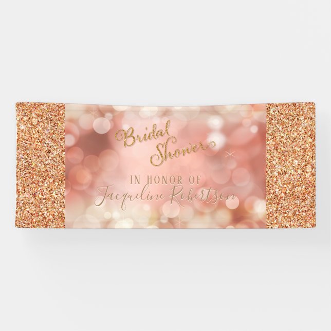 Fairy Lights Rose Gold Glitzer Pink Brautparty Banner (Horizontal)