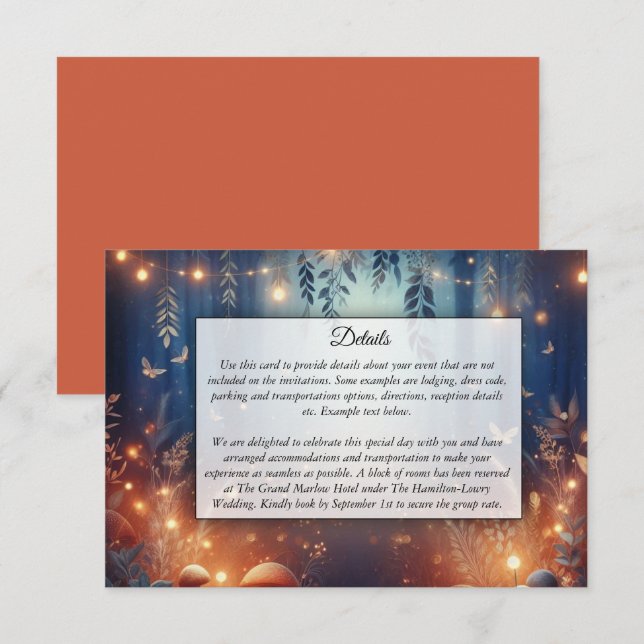 Fairy Lights und Moonlit Forest Magic Wedding Begleitkarte (Vorne/Hinten)