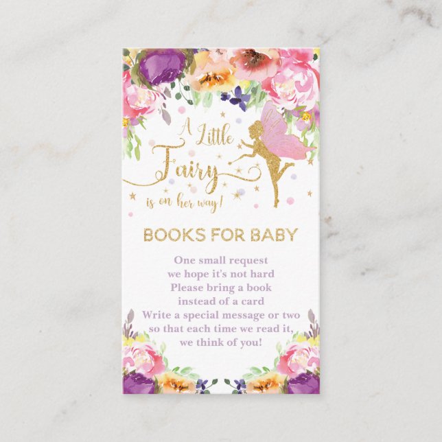 Fairy Lila Pink Floral Bringen Bücher für Baby Begleitkarte (Vorderseite)