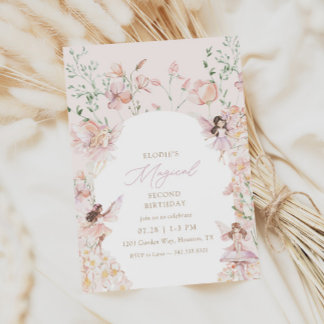 Fairy Magical Pink Floral Girls Geburtstag Einladung