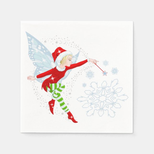 Fairy Merry Christmas White Cocktail Paper Napkin Serviette (Vorderseite)