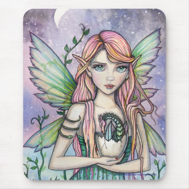 Fairy mit Baby Dragon Mousepad von Molly Harrison (Vorne)