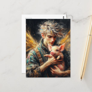 Fairy mit Baby Pig Postkarte