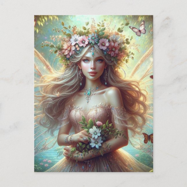 Fairy mit Blume Postkarte (Vorderseite)