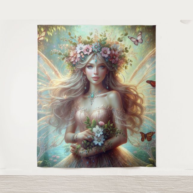 Fairy mit Blume Wandteppich (Vorderseite)