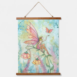 Fairy mit Butterfly Fantasy Illustration Art Wandteppich Mit Holzrahmen