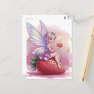 Fairy mit einem Glas Erdbeeren Punch Fantasy Postkarte