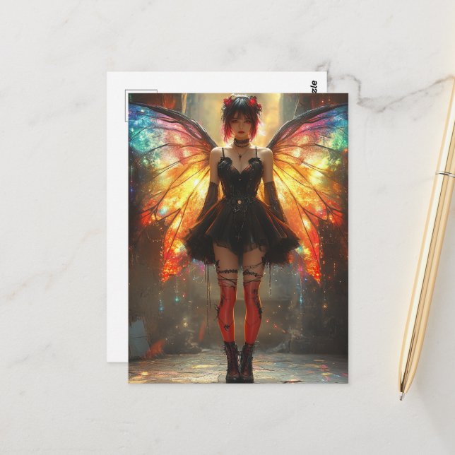 Fairy mit Regenbogenwings Postkarte (Vorderseite/Rückseite Beispiel)