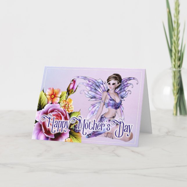 Fairy mit Rose - Fantasy Mother Day Card Karte (Vorderseite)