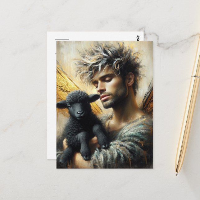 Fairy mit schwarzem Lamm Postkarte (Vorderseite/Rückseite Beispiel)
