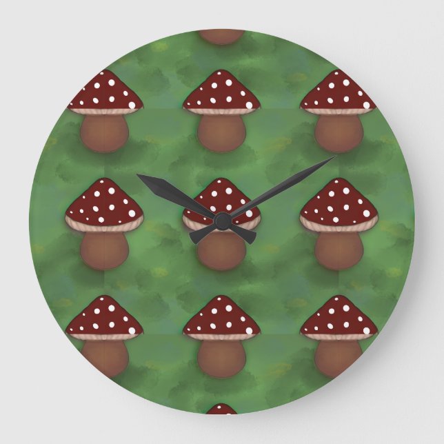 Fairy Mushroom Clock Große Wanduhr (Vorderseite)