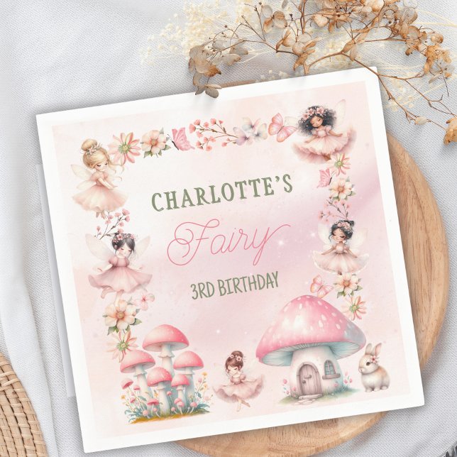 Fairy Mushroom House Pink Birthday Serviette (Von Creator hochgeladen)