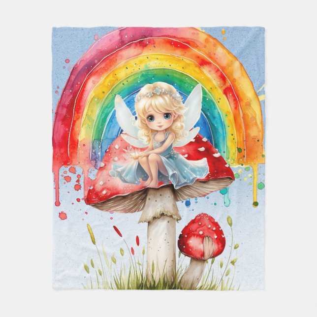 Fairy Mushroom Paint Rainbow Girl Birthday Party Fleecedecke (Vorderseite)