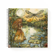 Fairy neben dem Teich und dem Dragonfly-Notebook
