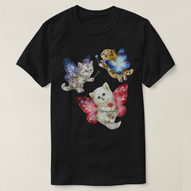 Fairy Niedlich Cats Kitten Fly A Butterfly Cat Kit T-Shirt (Design vorne)