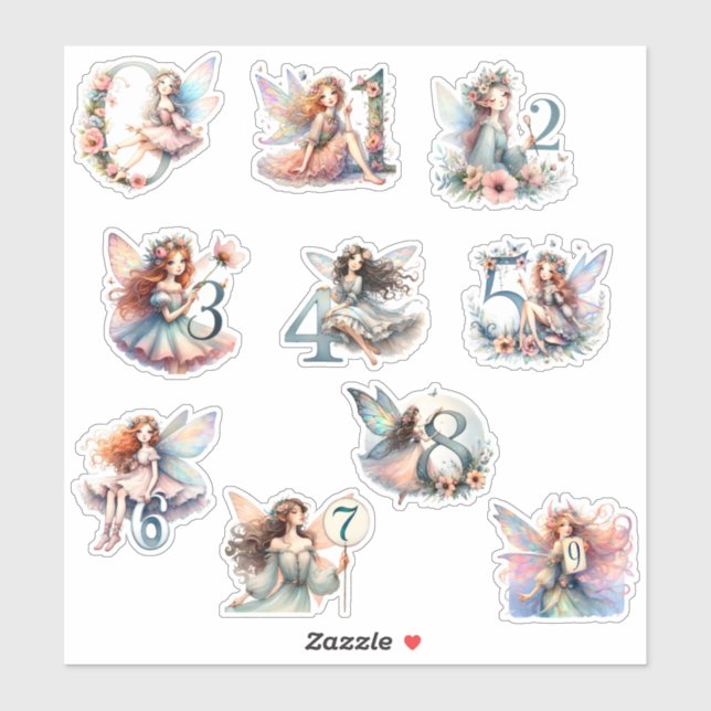 Fairy Number Stickers Aufkleber (Blatt)