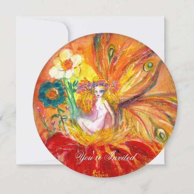 FAIRY OF THE BLUME Red Gelb Gold Glitzern Einladung (Vorderseite)