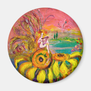 FAIRY OF THE SUNFLOWERS Gelb rosa schwarz Magnet