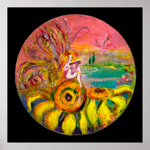 FAIRY OF THE SUNFLOWERS Gelb rosa schwarz Poster