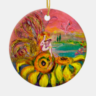 FAIRY OF THE SUNFLOWERS VIBRANT GREEN EMERALD KERAMIK ORNAMENT