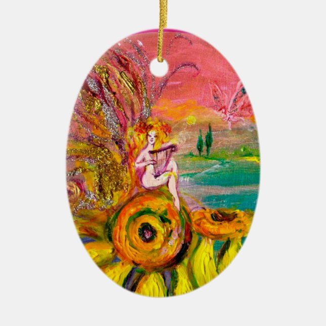 FAIRY OF THE SUNFLOWERS VIBRANT GREEN EMERALD KERAMIK ORNAMENT (Vorne)