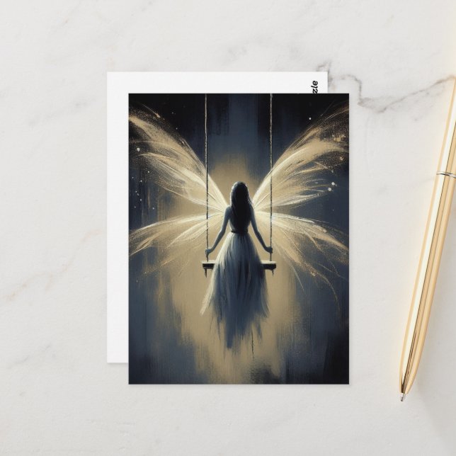 Fairy on a Swing at Night Postkarte (Vorderseite/Rückseite Beispiel)