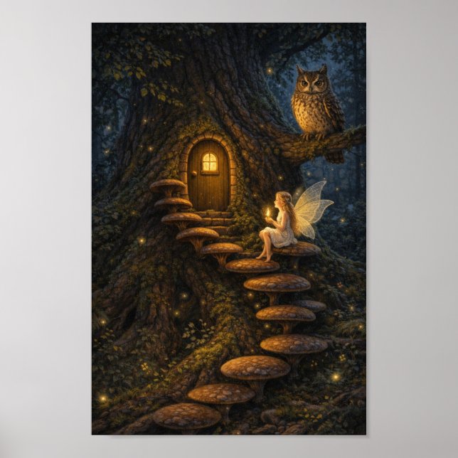 Fairy on Mushroom Staircase-Enchanted Tree House  Poster (Vorne)